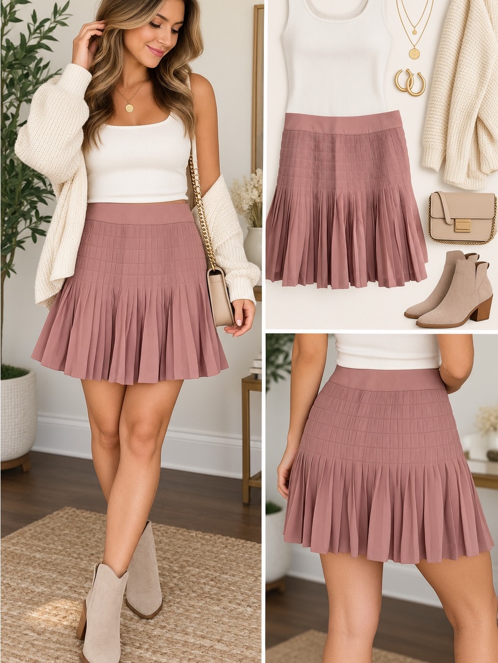 J. Crew Factory Pleated Mini Skirt in Dusty Rose